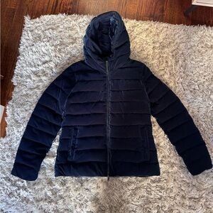 Italian Velvet Midnight Blue Light Puffer Jacket